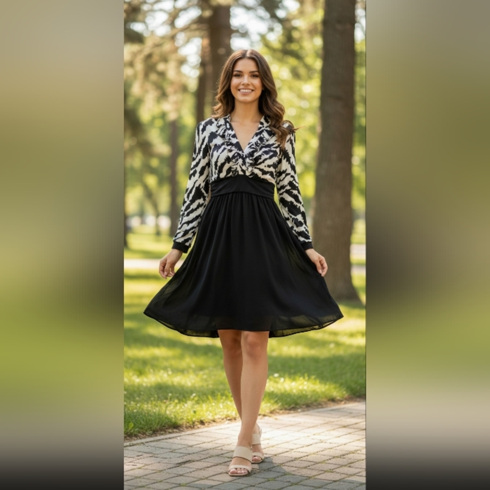 Mercer & Madison Zebra Print Long Sleeve Dress